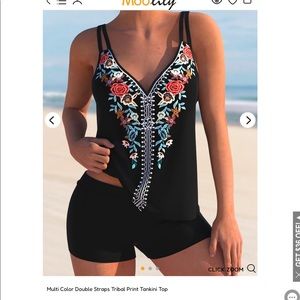 Multi Color Double Straps Tribal Print Tankini (Top Only) Size Large